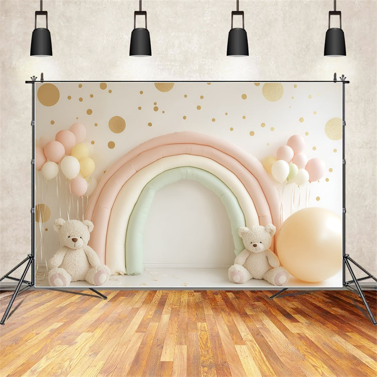 Backdrop For Birthday Pastel Rainbow Bear Backdrop UK GQ6-336