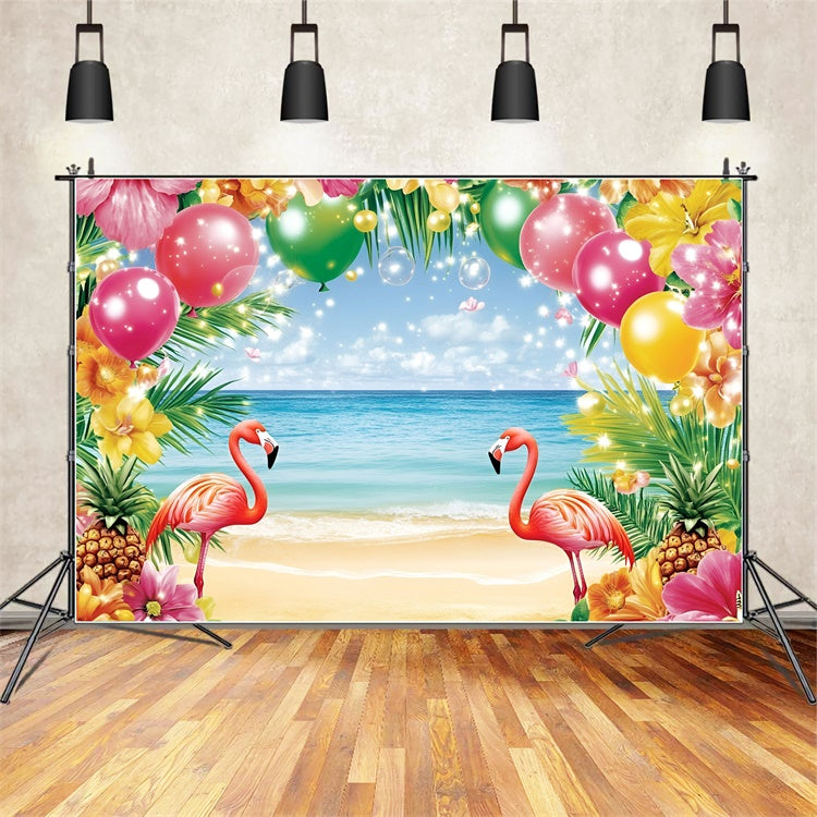 Tropical Beach Backdrop Flamingo Joyful Summer Photo Backdrop UK GQ6-36