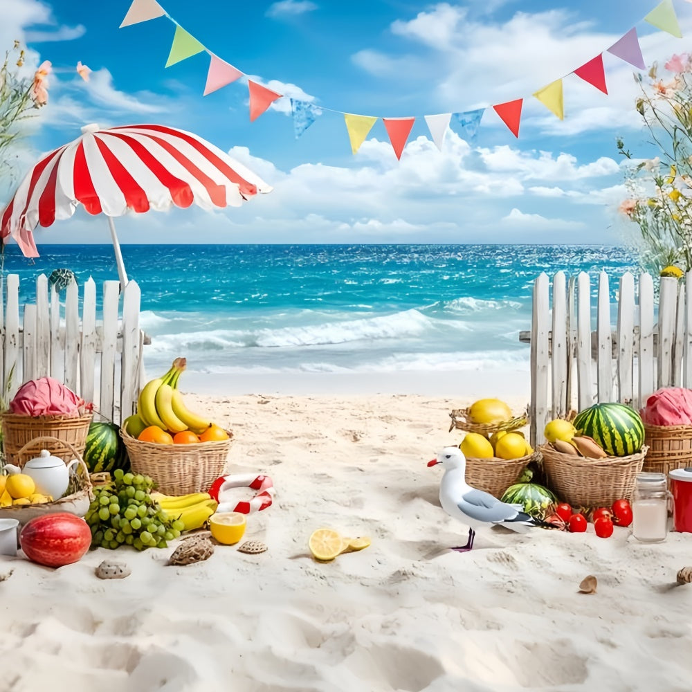 Tropical Beach Backdrop Fruit Stand Seaside Summer Backdrops UK GQ6-4