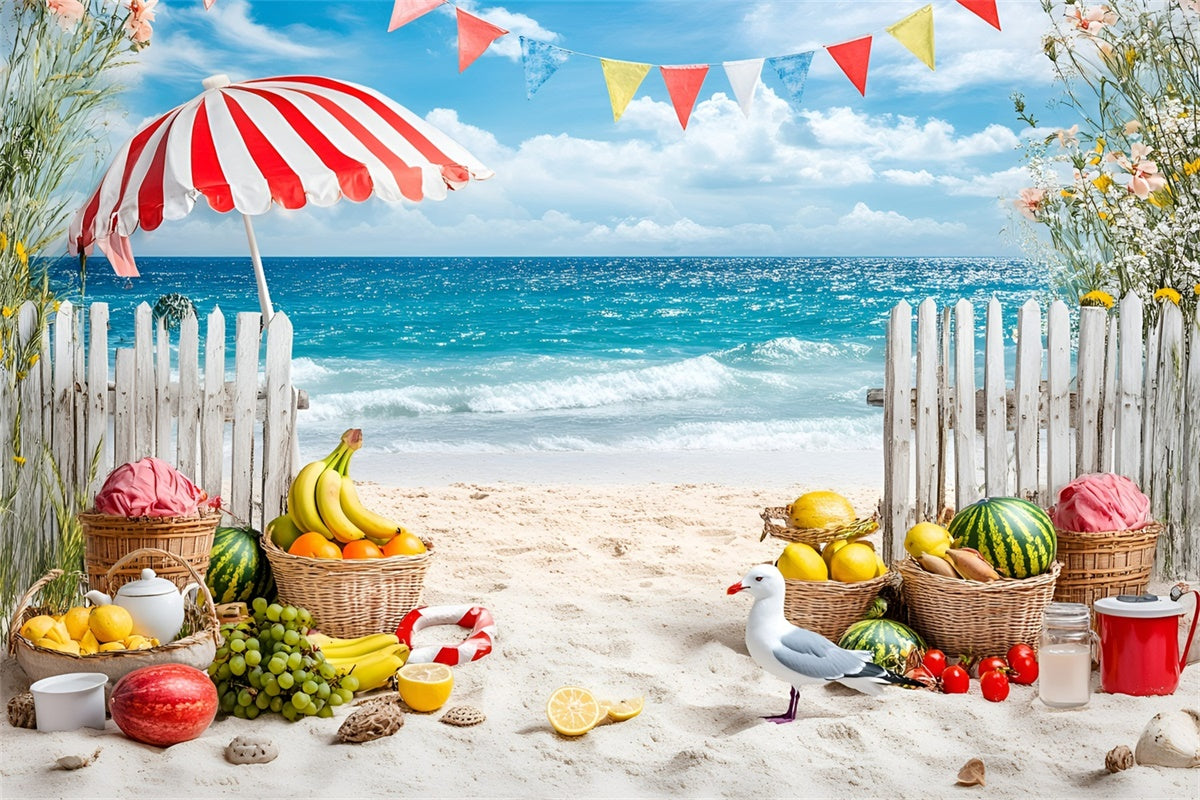 Tropical Beach Backdrop Fruit Stand Seaside Summer Backdrops UK GQ6-4