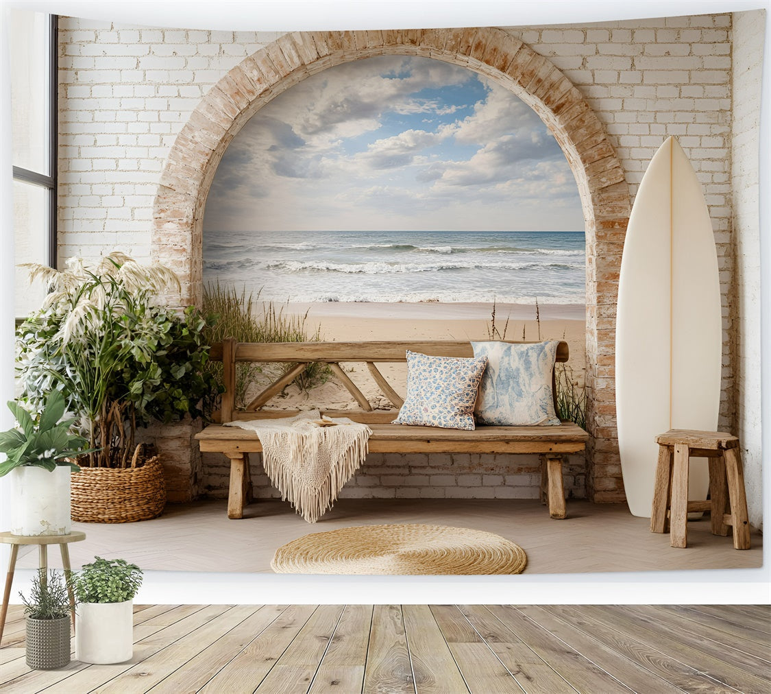 Boho Photography Backdrop Brick Arch Ocean Summer Backdrops UK GQ6-46