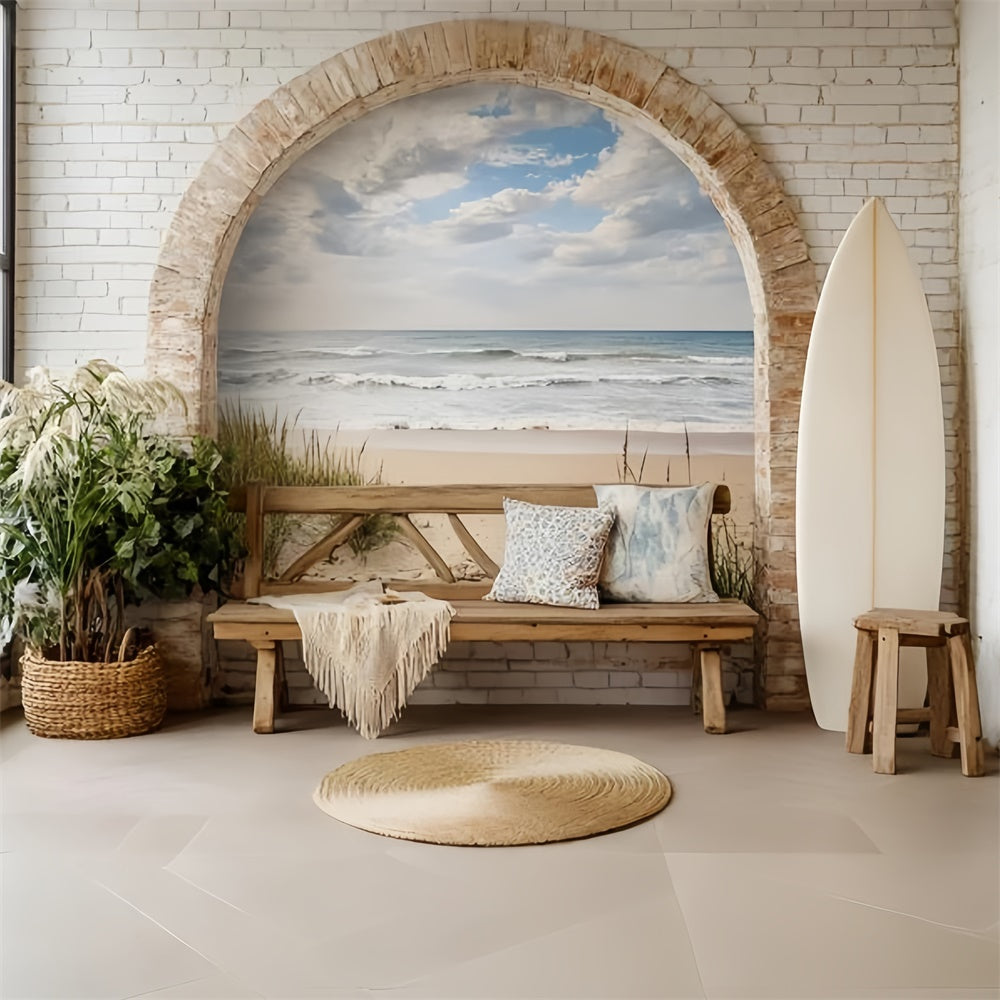 Boho Photography Backdrop Brick Arch Ocean Summer Backdrops UK GQ6-46