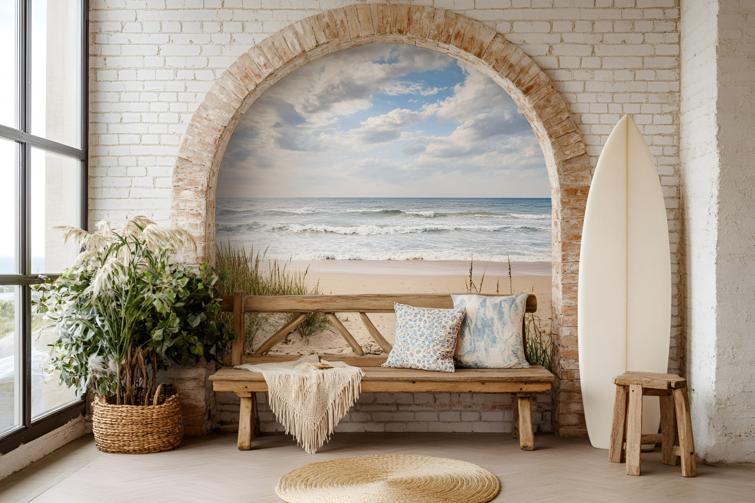Boho Photography Backdrop Brick Arch Ocean Summer Backdrops UK GQ6-46