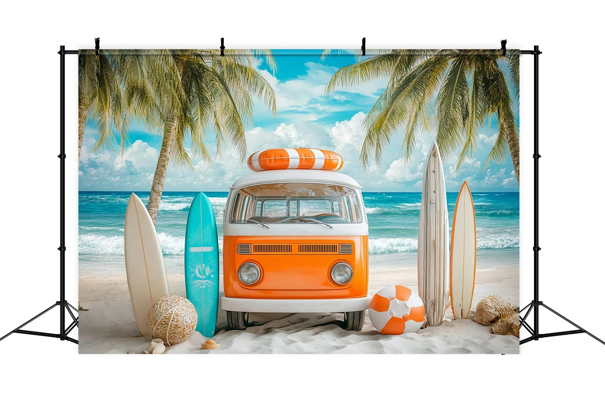 Beach Backdrop Photography Retro Surf Bus Summer Backdrop UK GQ6-5