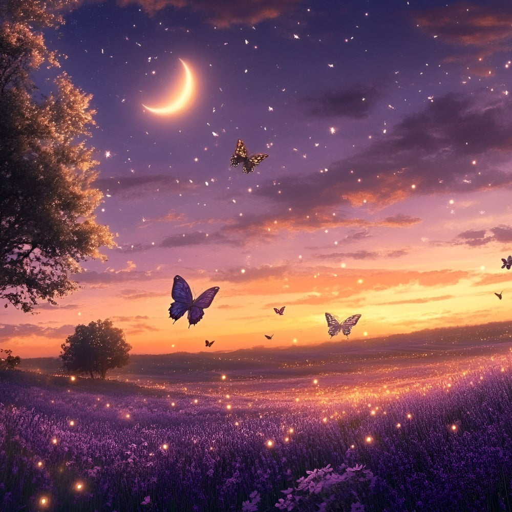Lavender Backdrop Moonlit Butterfly Meadow Summer Photo Backdrop UK GQ6-50