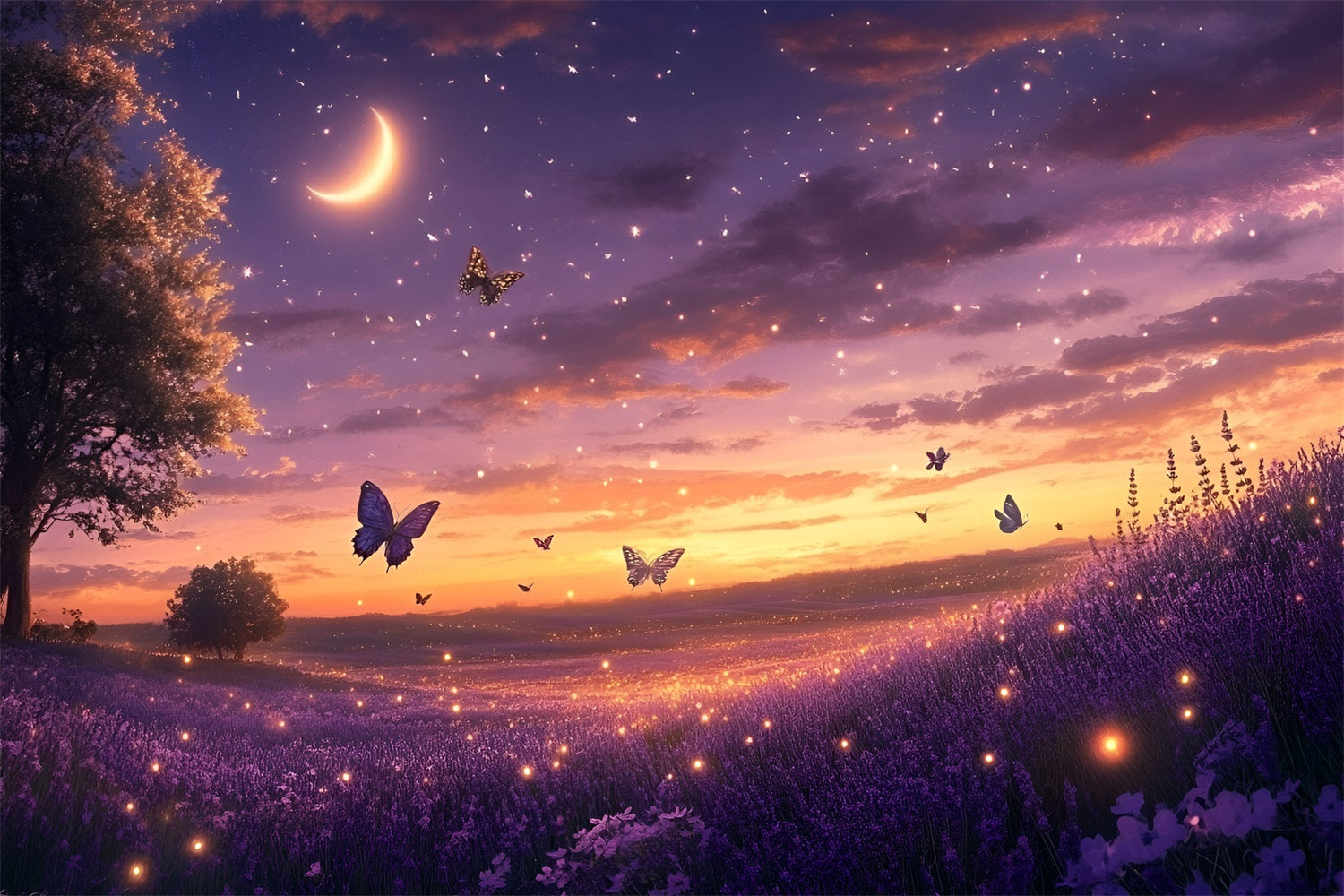 Lavender Backdrop Moonlit Butterfly Meadow Summer Photo Backdrop UK GQ6-50