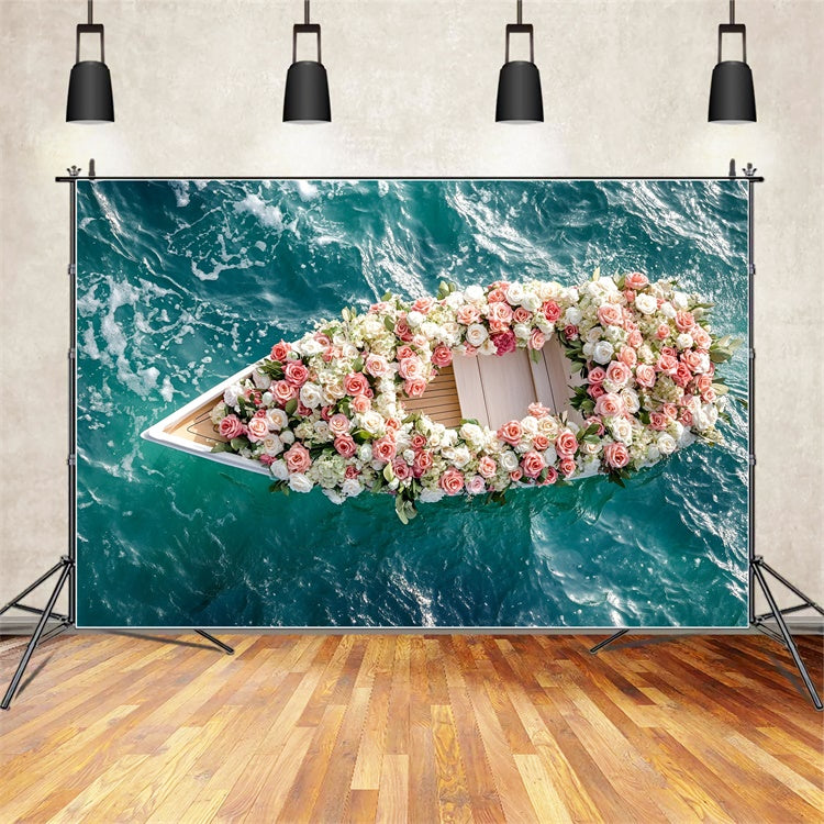 Summer Photo Backdrop Floating Floral Dream Boat Backdrop UK GQ6-52