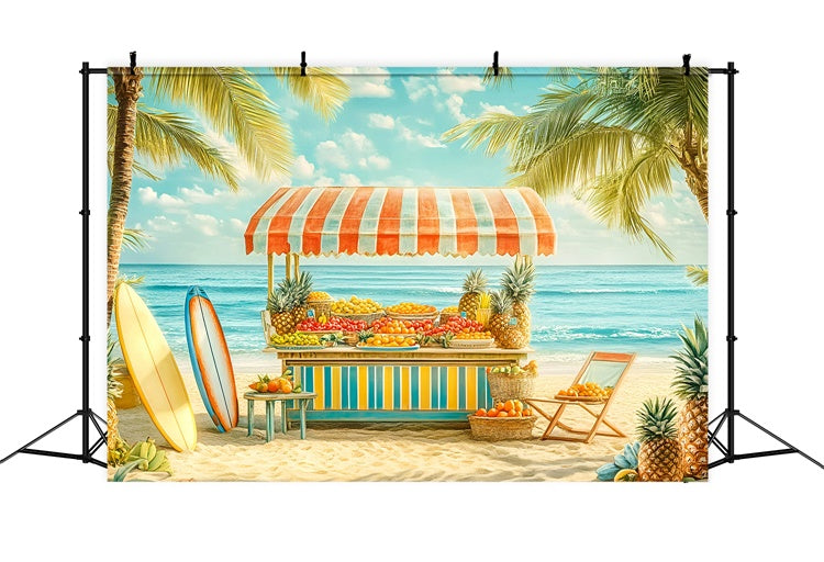 Tropical Beach Backdrop Surf Fruit Stand Summer Photo Backdrop UK GQ6-54