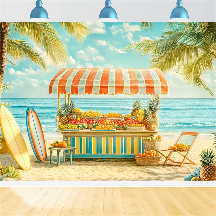 Tropical Beach Backdrop Surf Fruit Stand Summer Photo Backdrop UK GQ6-54