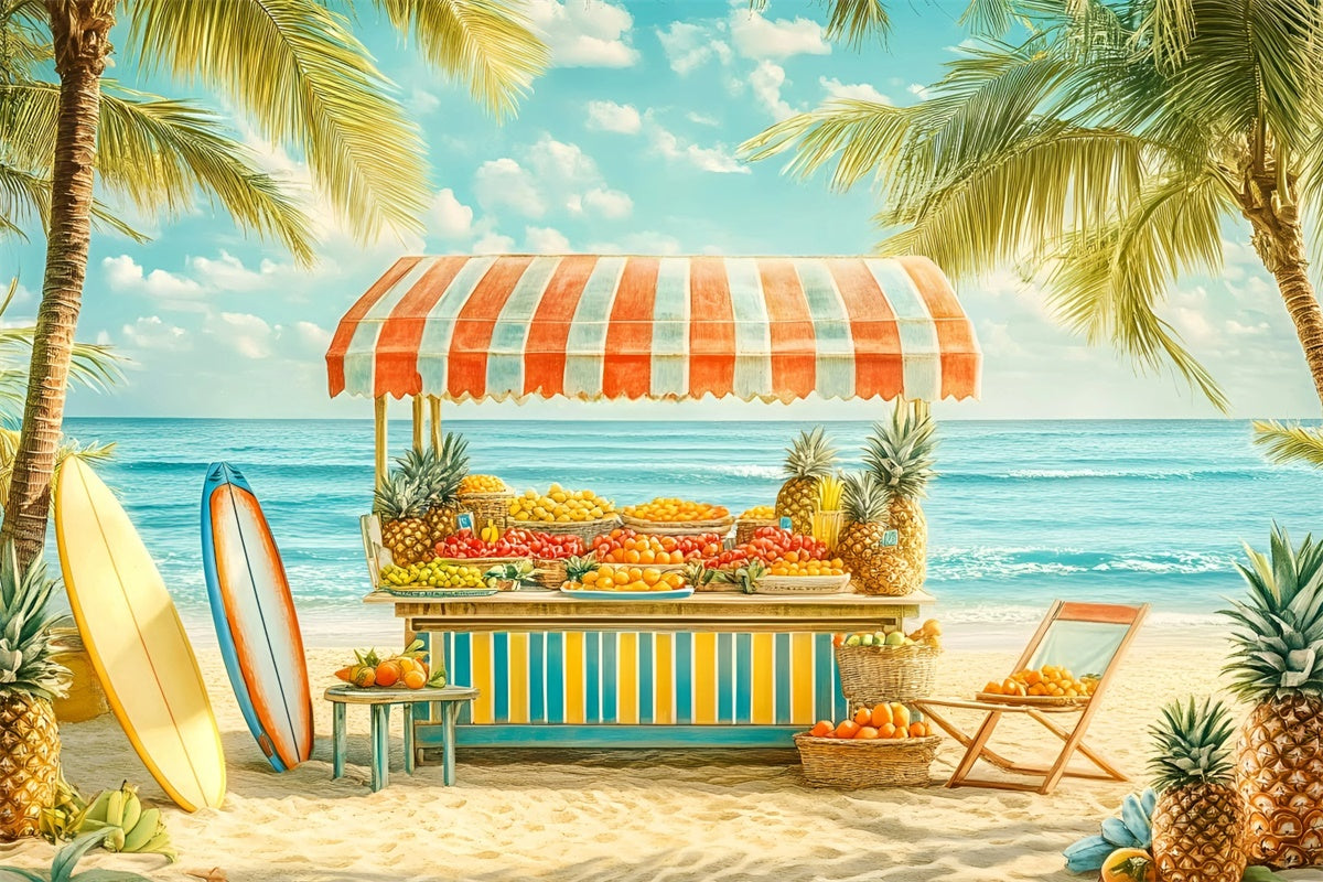 Tropical Beach Backdrop Surf Fruit Stand Summer Photo Backdrop UK GQ6-54