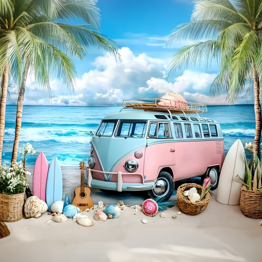 Beach Theme Backdrop Guitar Beach Van Summer Backdrops UK GQ6-7