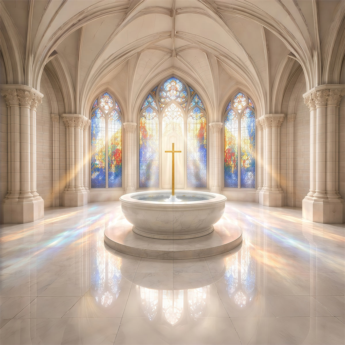 Stained Glass Backdrop Church Hall Window Cross Easter Photoshoot Backdrop UK GQ61-1