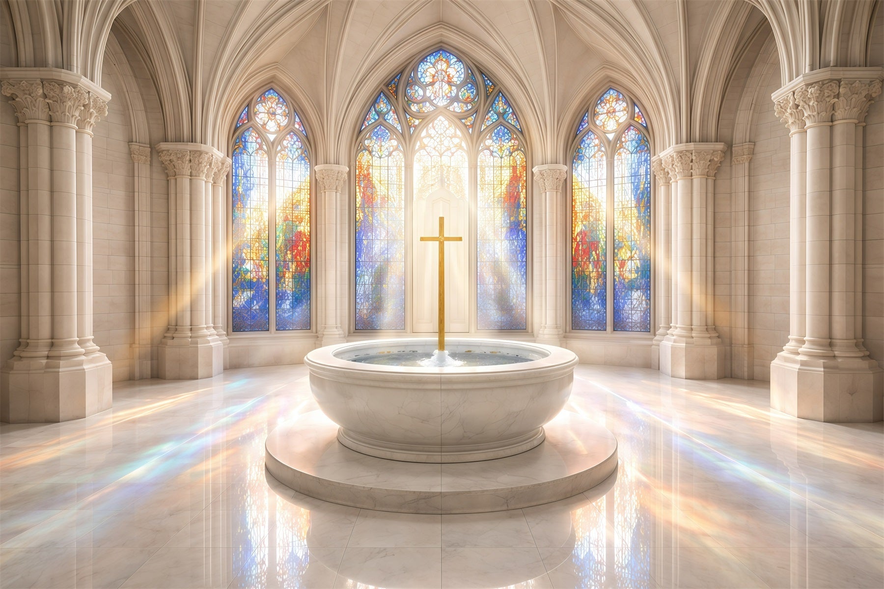Stained Glass Backdrop Church Hall Window Cross Easter Photoshoot Backdrop UK GQ61-1