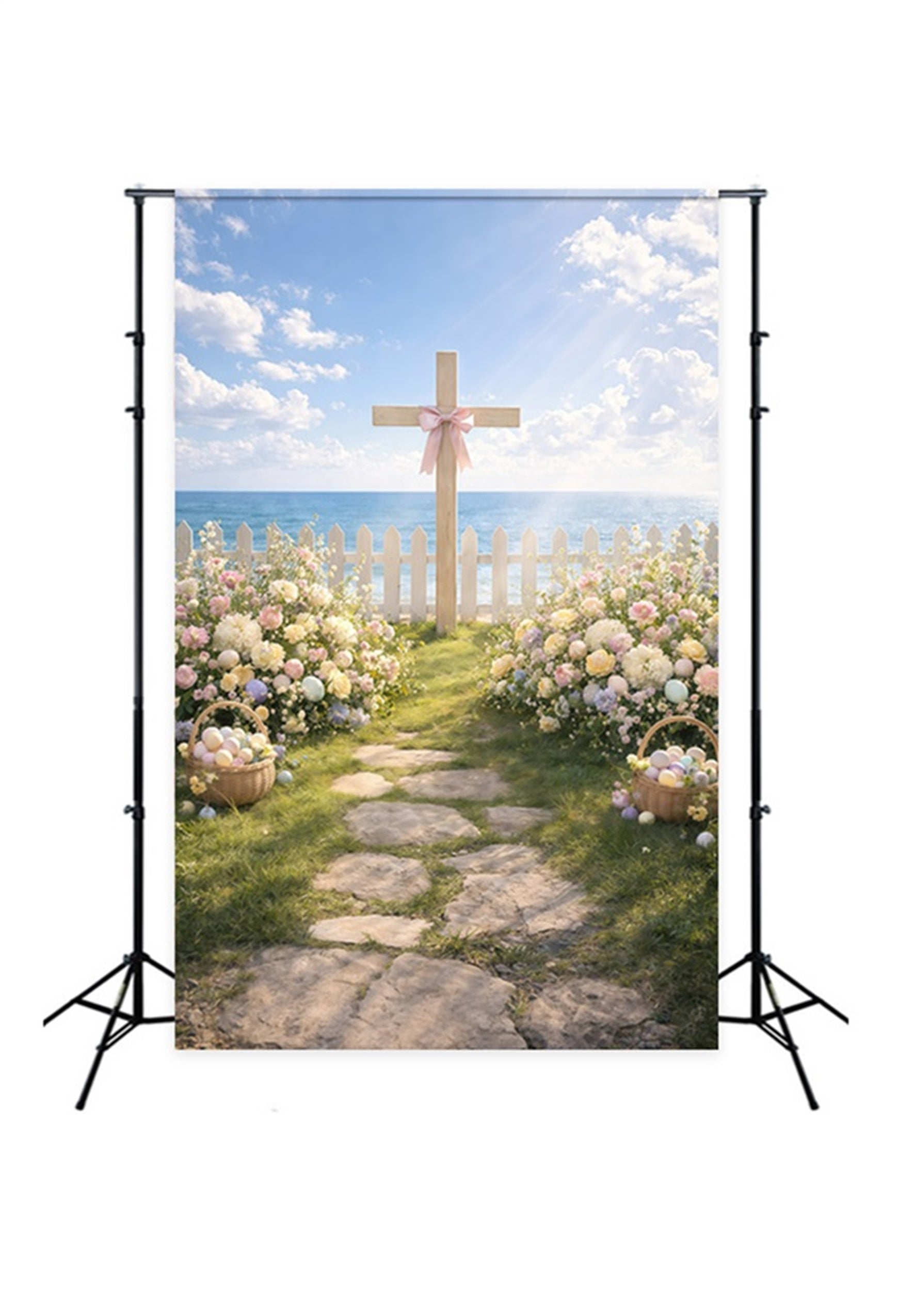 Easter Religious Backdrops Seaside Cross Garden Path Backdrop For Easter Pictures UK GQ61-11
