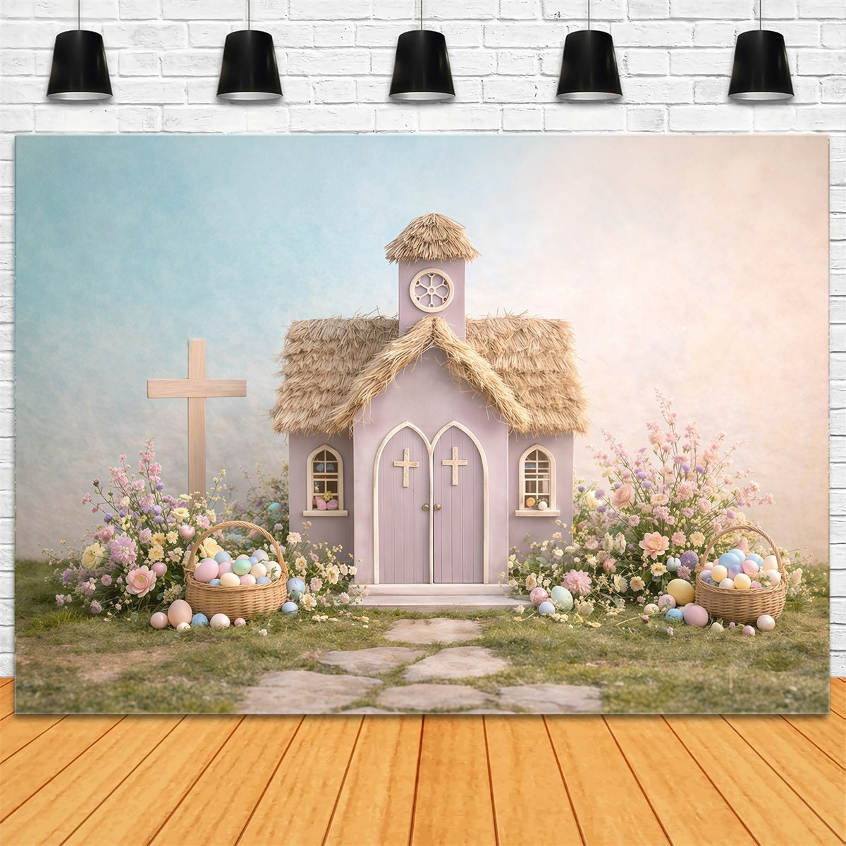 Church Photo Backdrop Easter Pastel Church Garden Cottage Photography Easter Backdrop UK GQ61-12