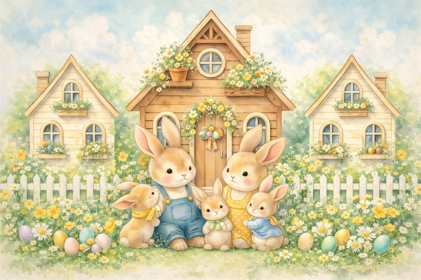Peter Rabbit Backdrop Storybook Bunny Family Village Easter Photoshoot Backdrop UK GQ61-15