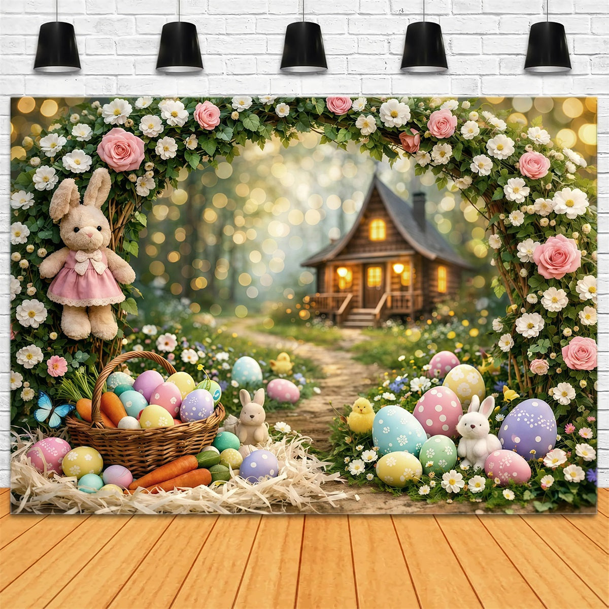 Easter Bokeh Backdrop Enchanted Forest Bunny Cottage Easter Backdrops For Pictures UK GQ61-31