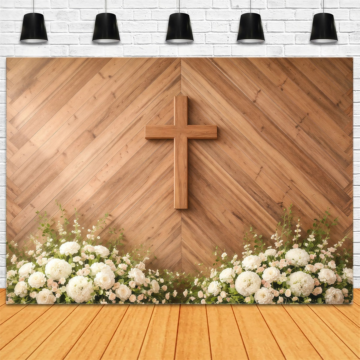 Easter Sunday Backdrop Wooden Cross Floral Altar Easter Picture Backdrop Ideas UK GQ61-4