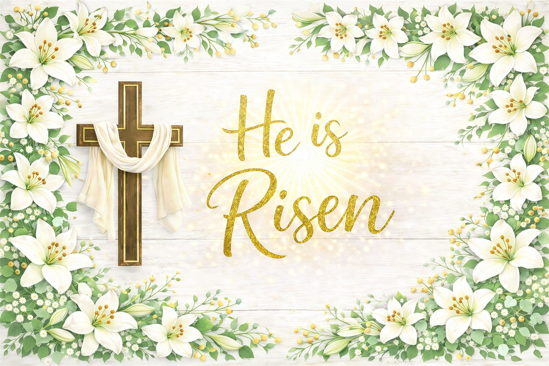 Easter Sunday Backdrop He Is Risen Corss Lily Photo Shoot Easter Backdrop UK GQ61-57
