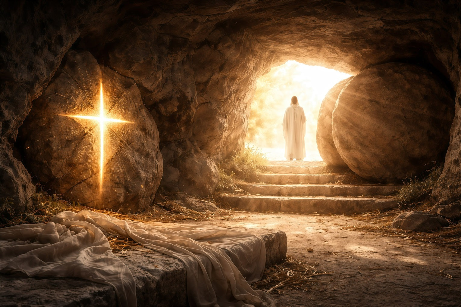 Easter Photo Backdrops For Church Resurrection Cave Radiant Light Backdrop For Easter UK GQ61-5