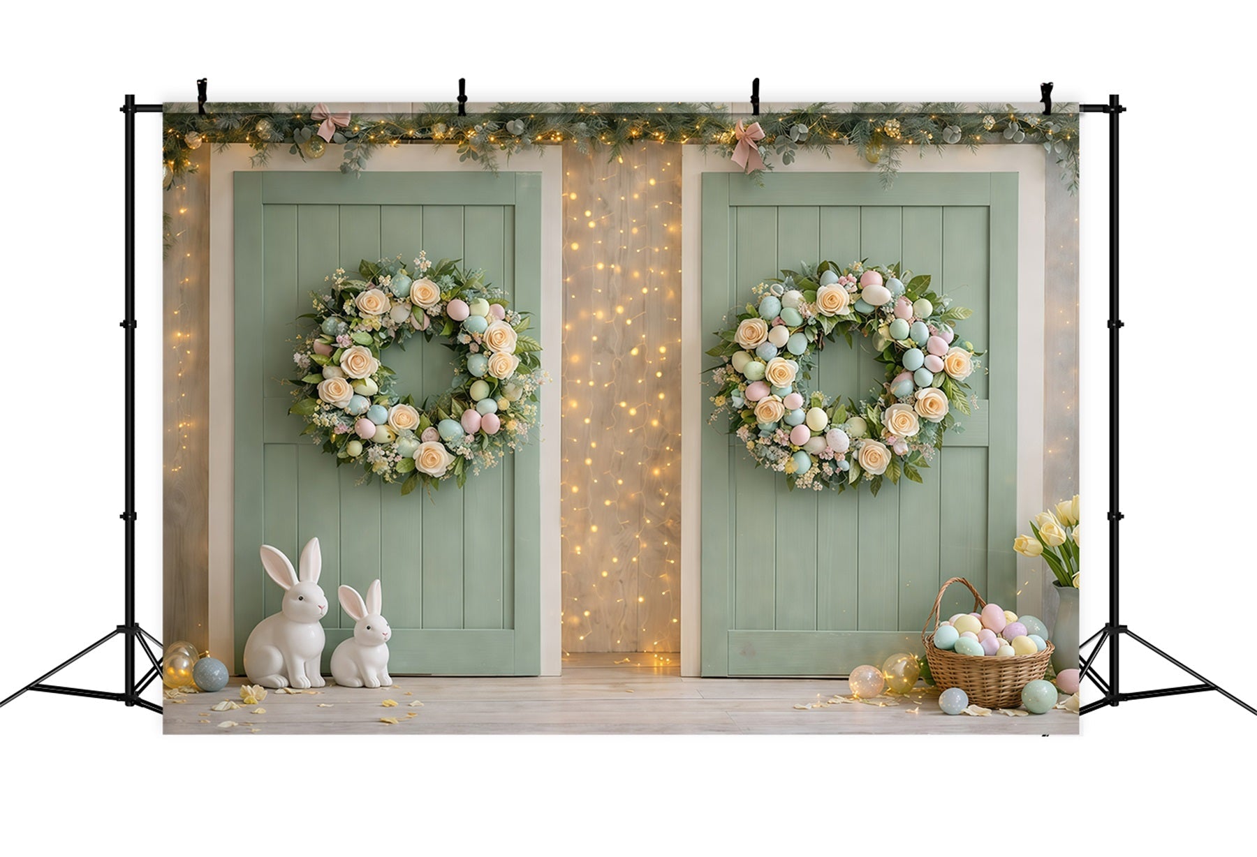 Easter Wreath Doorway Backdrop Mint Green Doorway Bunny Egg Easter Themed Backdrops UK GQ61-66