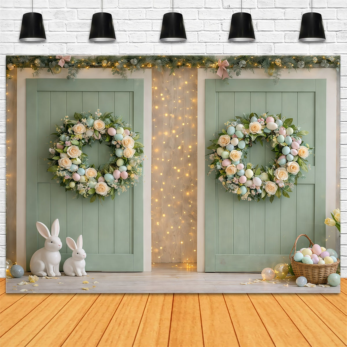 Easter Wreath Doorway Backdrop Mint Green Doorway Bunny Egg Easter Themed Backdrops UK GQ61-66