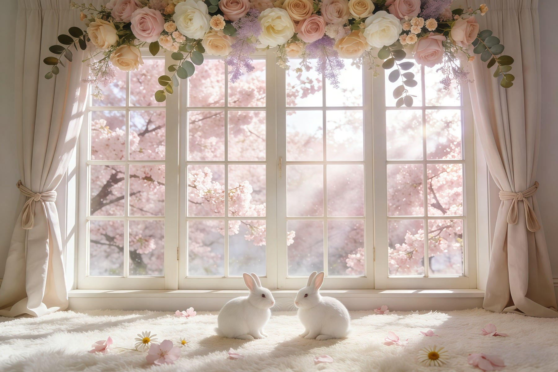 Easter Window Spring Light Backdrop Blossom Wreath Bunny Easter Backdrops Ideas UK GQ61-67