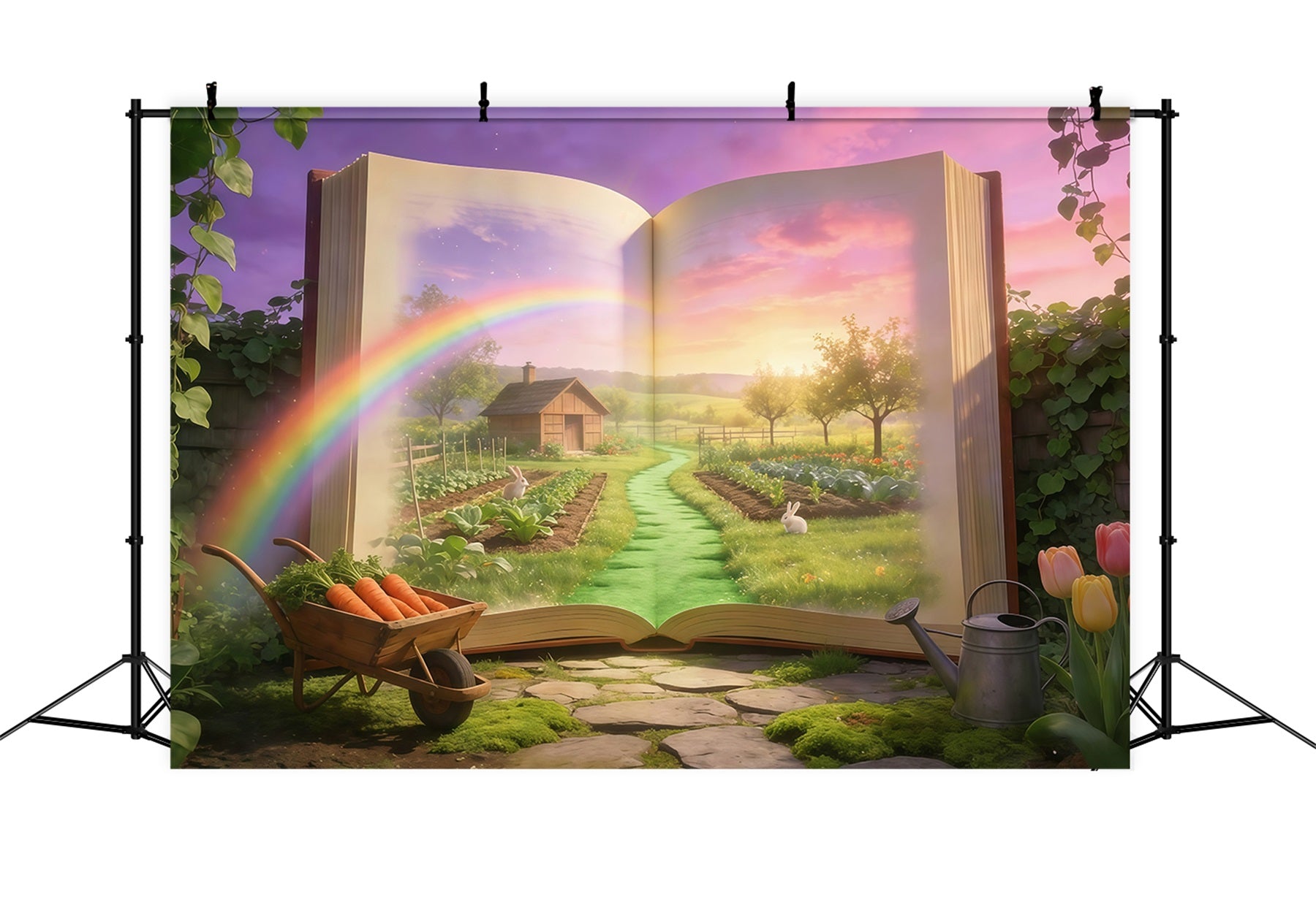 Easter Storybook Backdrop Magical Book Garden Bunny Easter Photo Booth Backdrop Ideas UK GQ61-69