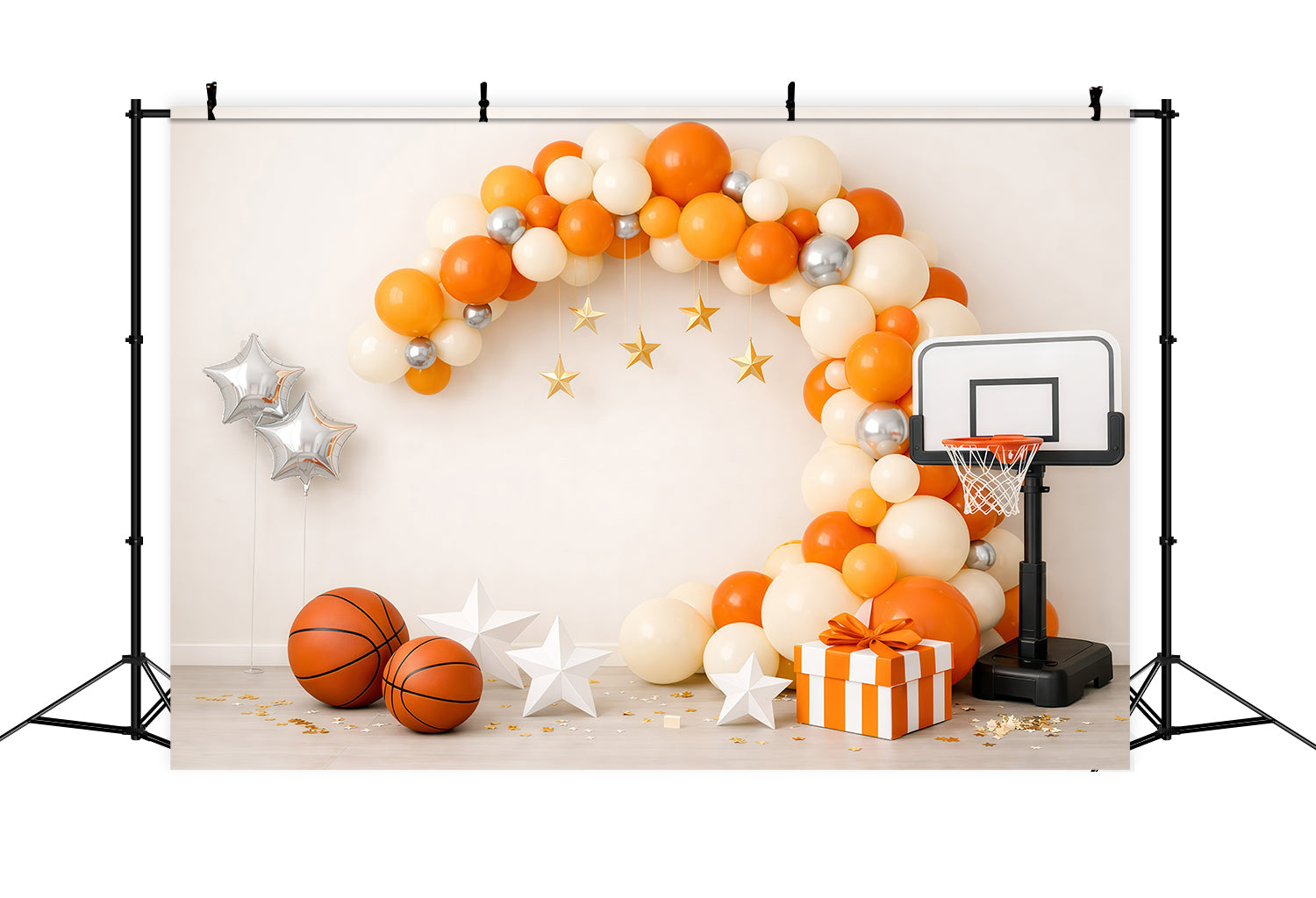 Basketball Photo Backdrop Orange Balloon Arch Gift Box Sports Backdrop UK GQ61-70