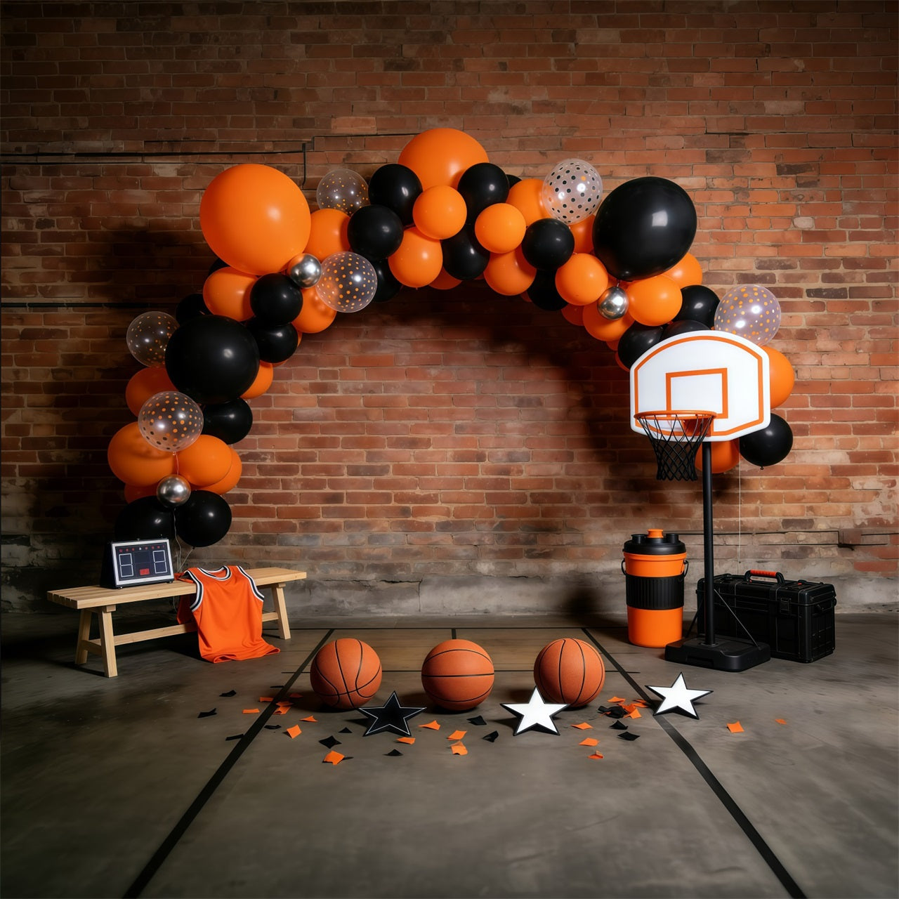Basketball Backdrops Brick Wall Balloon Arch Sports Photography Backdrops UK GQ61-73