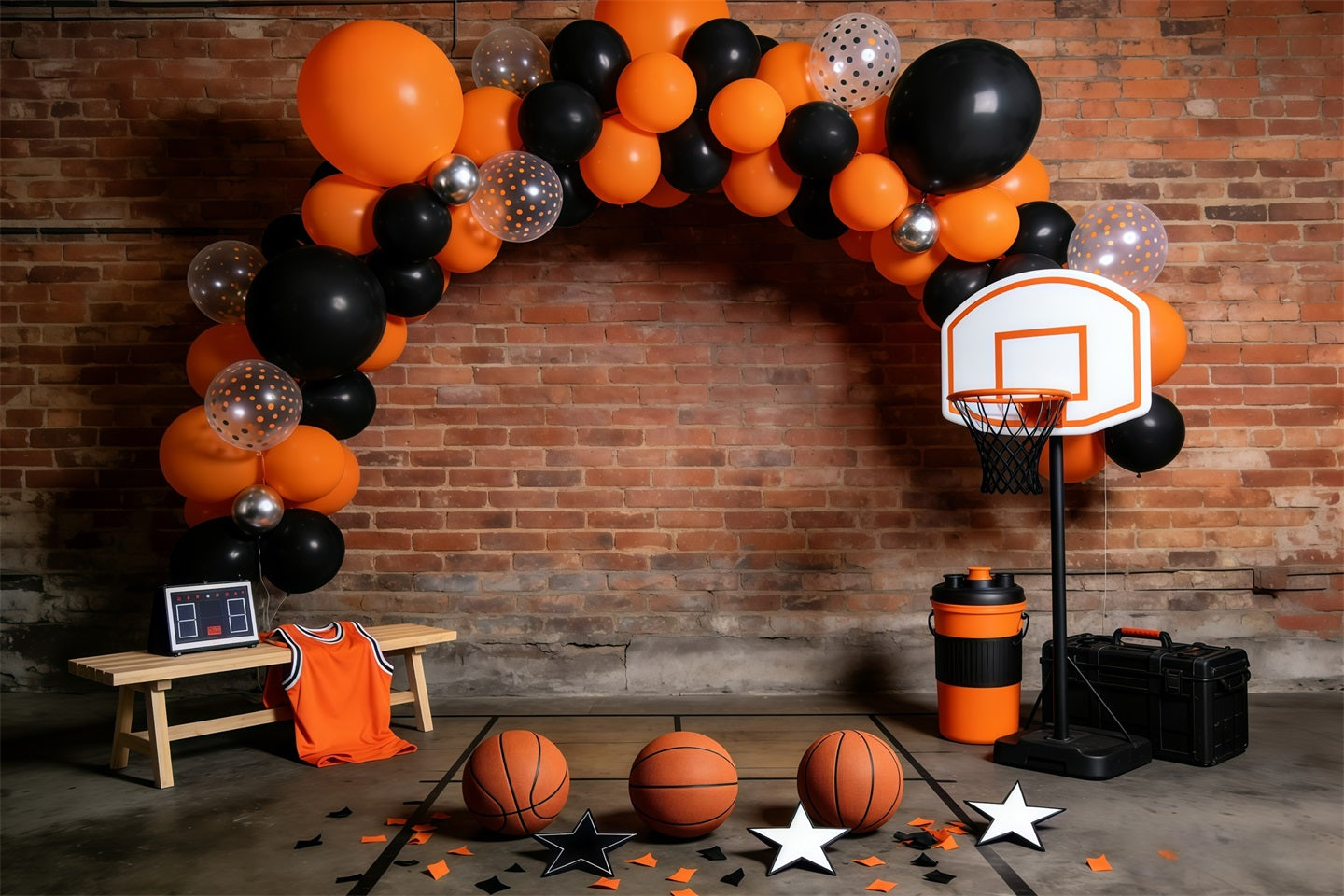 Basketball Backdrops Brick Wall Balloon Arch Sports Photography Backdrops UK GQ61-73