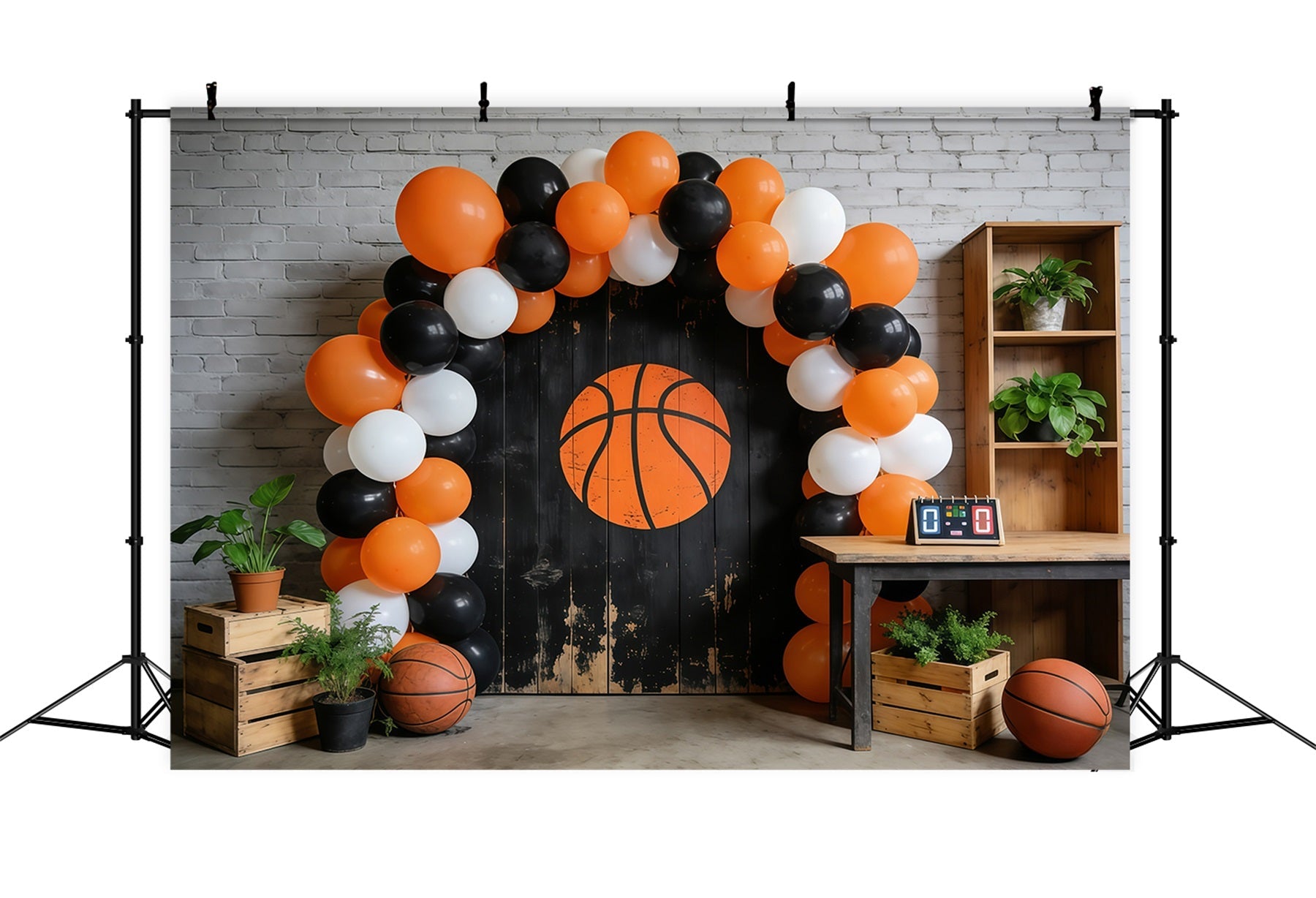 Basketball Photography Backdrop Rustic Wall Balloon Arch Sports Photo Backdrop UK GQ61-74