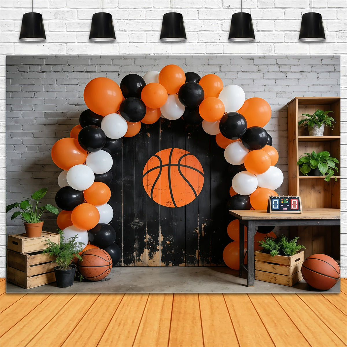 Basketball Photography Backdrop Rustic Wall Balloon Arch Sports Photo Backdrop UK GQ61-74