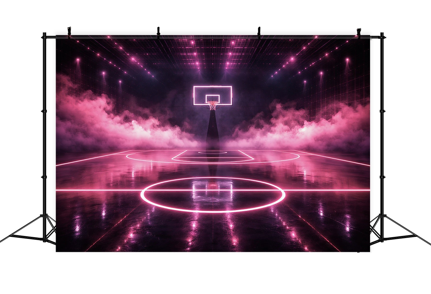 Basketball Backdrop For Photography Neon Pink Arena Court Sports Theme Backdrop UK GQ61-78