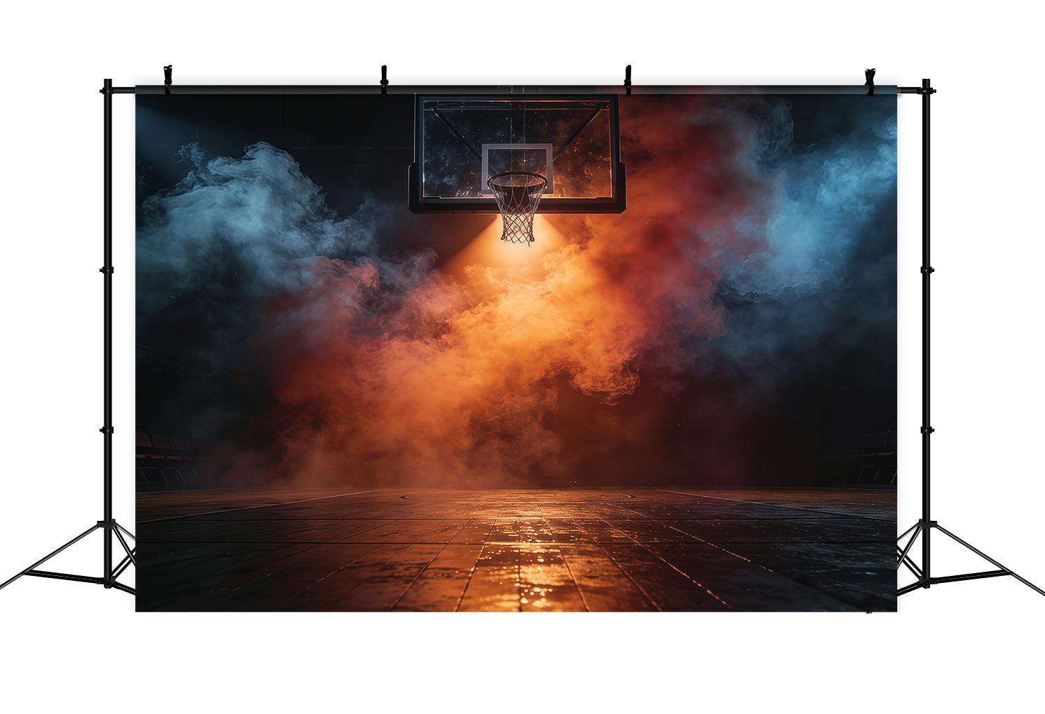 Basketball Photography Backdrop Fire Smoke Spotlight Court Sports Backdrop UK GQ61-79