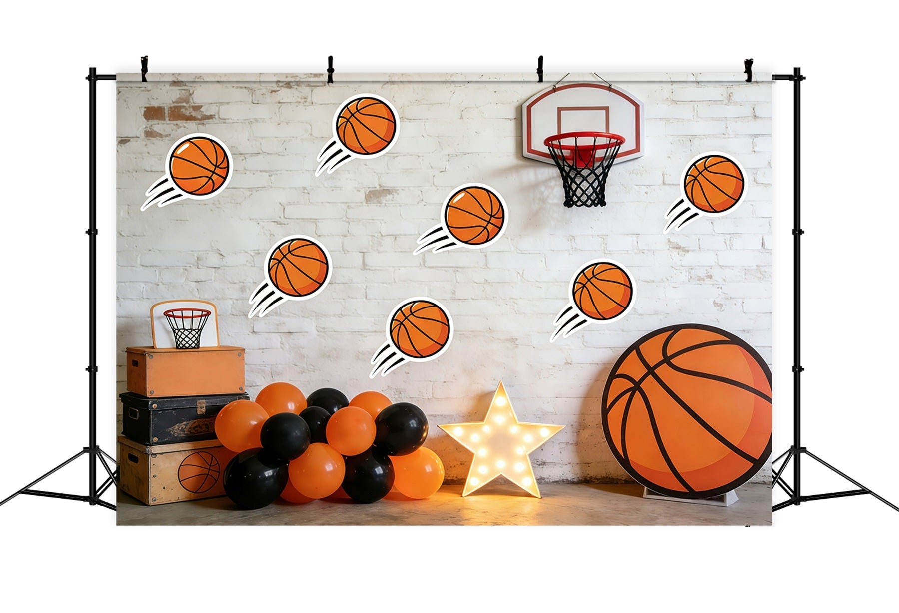 Basketball Backdrop For Photography Cartoon Ball Brick Wall Sports Photo Backdrop UK GQ61-83