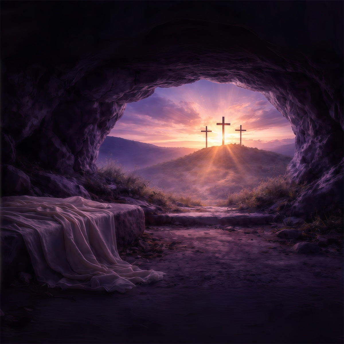 Easter Tomb Backdrop Resurrection Dawn Empty Tomb Easter Photography Backdrops For Sale UK GQ61-9