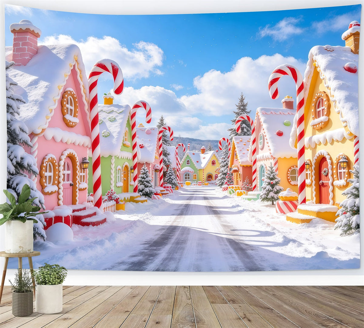 Christmas Village Backdrops Pastel Candy Gingerbread House Christmas Photo Backdrop UK GQ610-1
