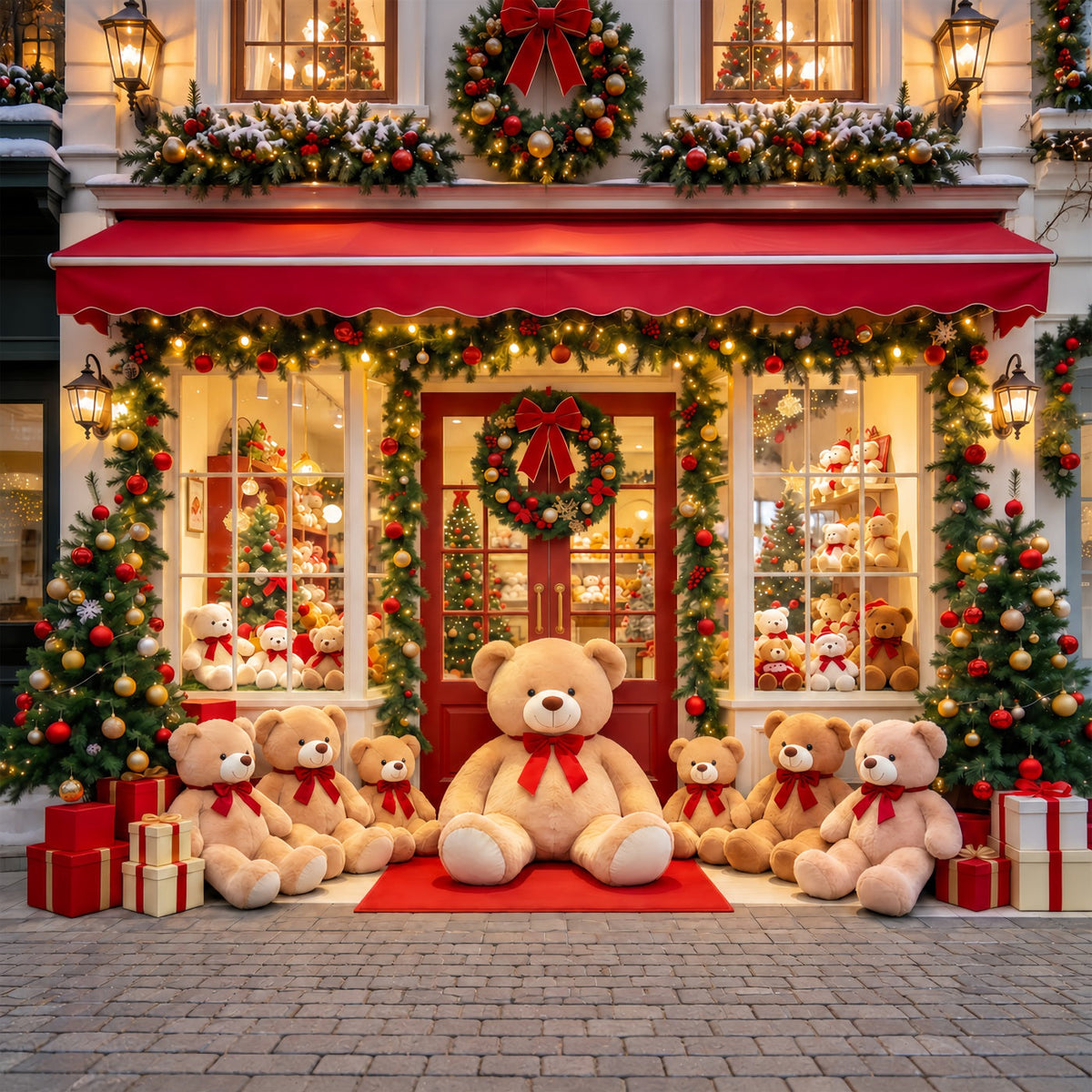 Christmas Store Backdrop Teddy Bear Toy Shopfront Christmas Party Backdrops UK GQ610-101
