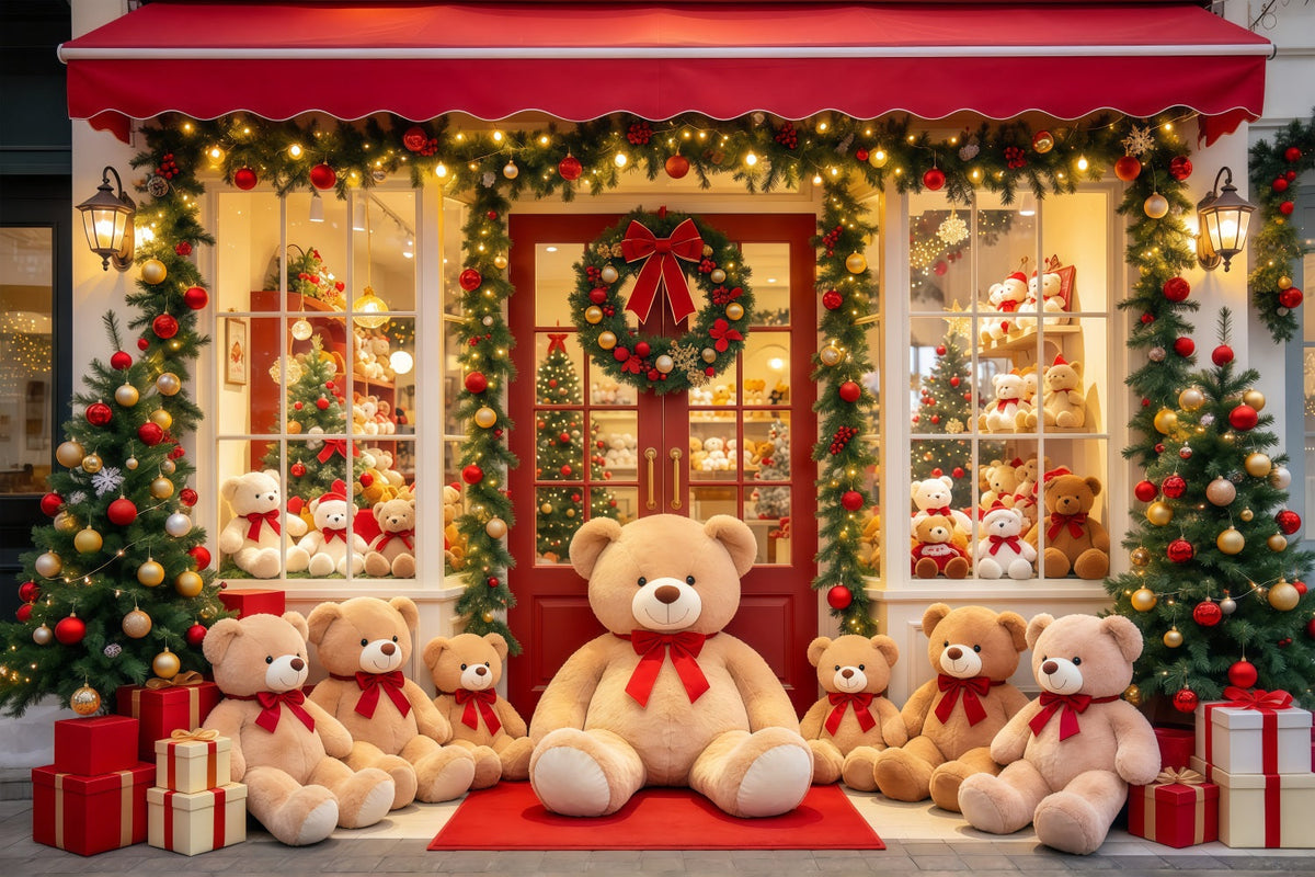 Christmas Store Backdrop Teddy Bear Toy Shopfront Christmas Party Backdrops UK GQ610-101