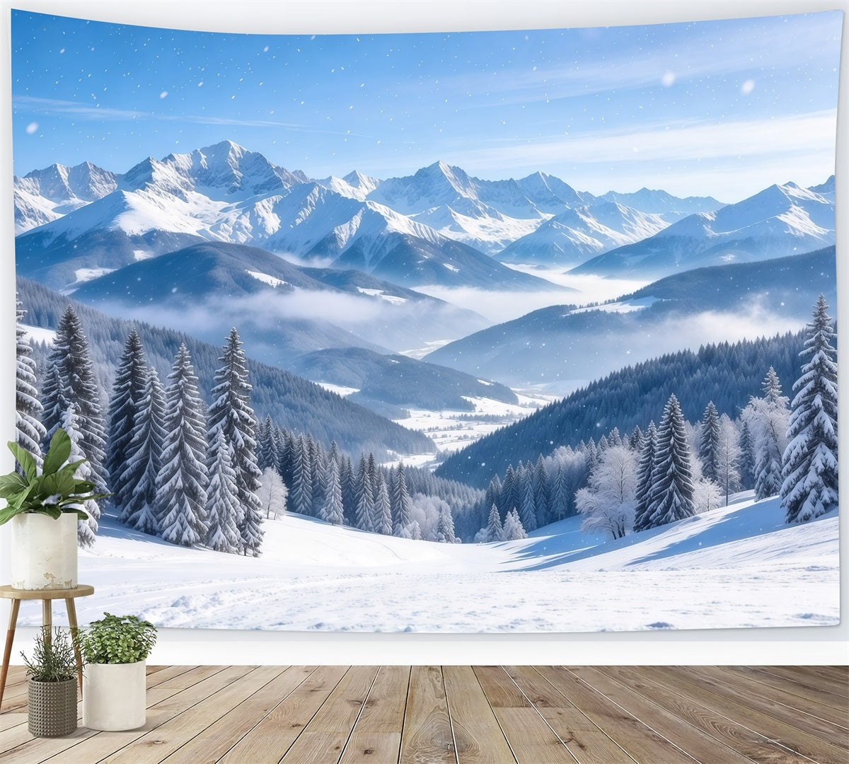 Christmas Winter Wonderland Backdrops Snowy Alpine Mountain Range Christmas Backdrop Scenes UK GQ610-108
