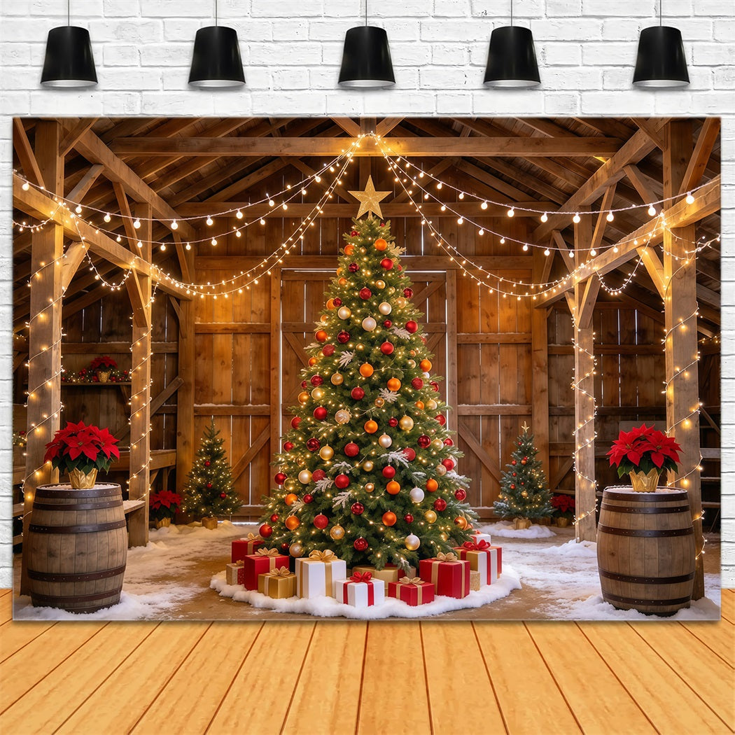 Christmas Lights Photo Backdrop Rustic Barn Tree Display Christmas Backdrop Pictures UK GQ610-109