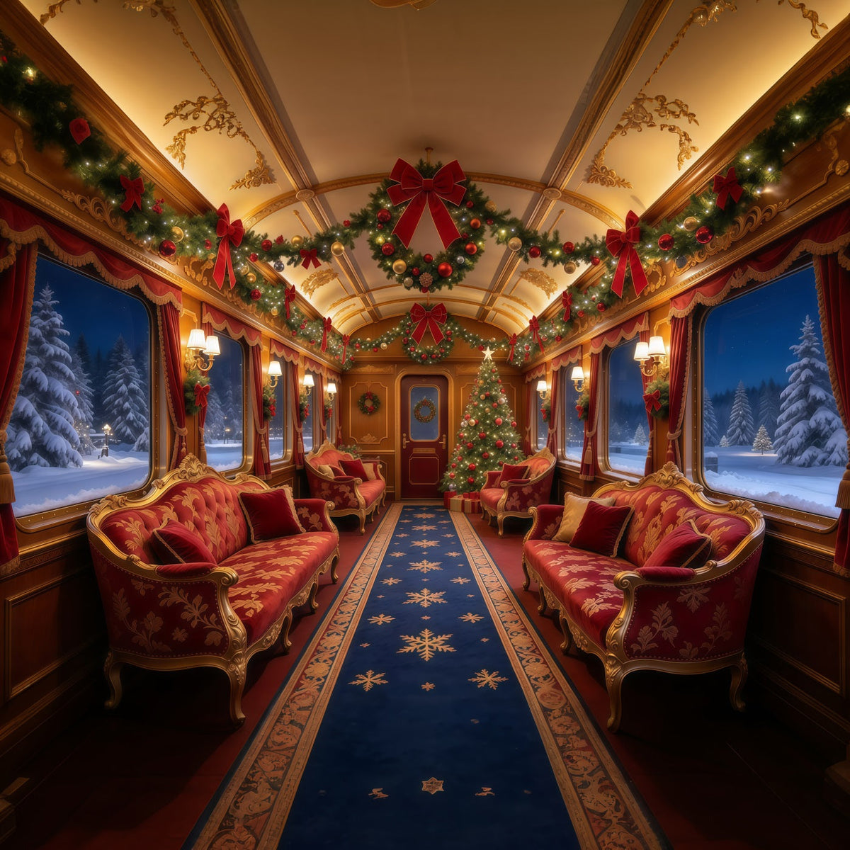 Christmas Backdrops for Photography Burgundy Velvet Train Interior Christmas Photography Backdrop UK GQ610-11