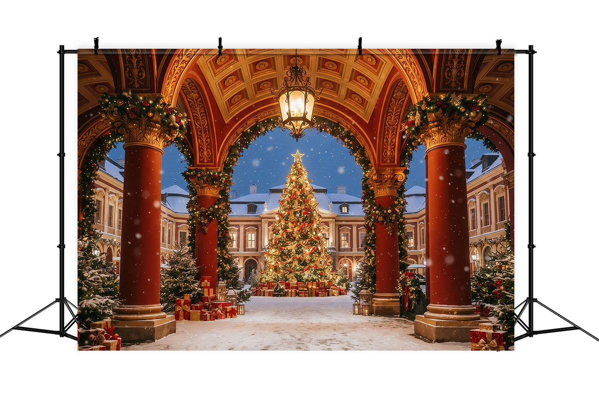 Christmas Arch Backdrop Ornate Courtyard Tree Display Christmas Party Picture Backdrop UK GQ610-110