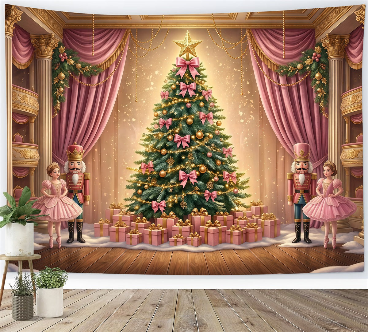 Nutcracker Photo Backdrop Pink Bow Ballet Stage Photography Backdrops Christmas UK GQ610-113