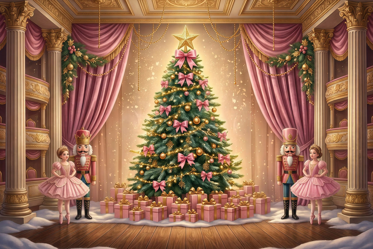 Nutcracker Photo Backdrop Pink Bow Ballet Stage Photography Backdrops Christmas UK GQ610-113