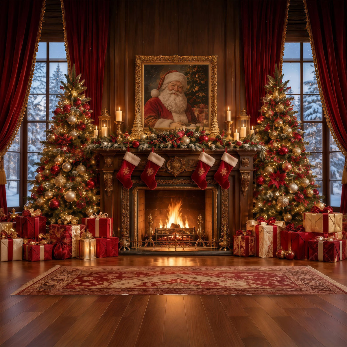 Santa Photo Backdrop Santa Portrait Fireplace Mantel Christmas Backdrops for Sale UK GQ610-119