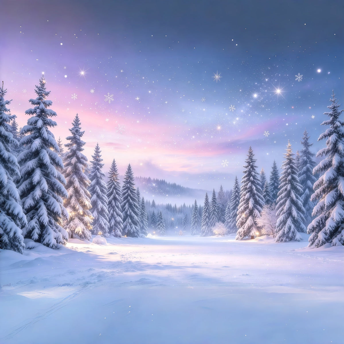 Christmas Tree Backdrops Lavender Twilight Snowy Forest Xmas Backdrop UK GQ610-12