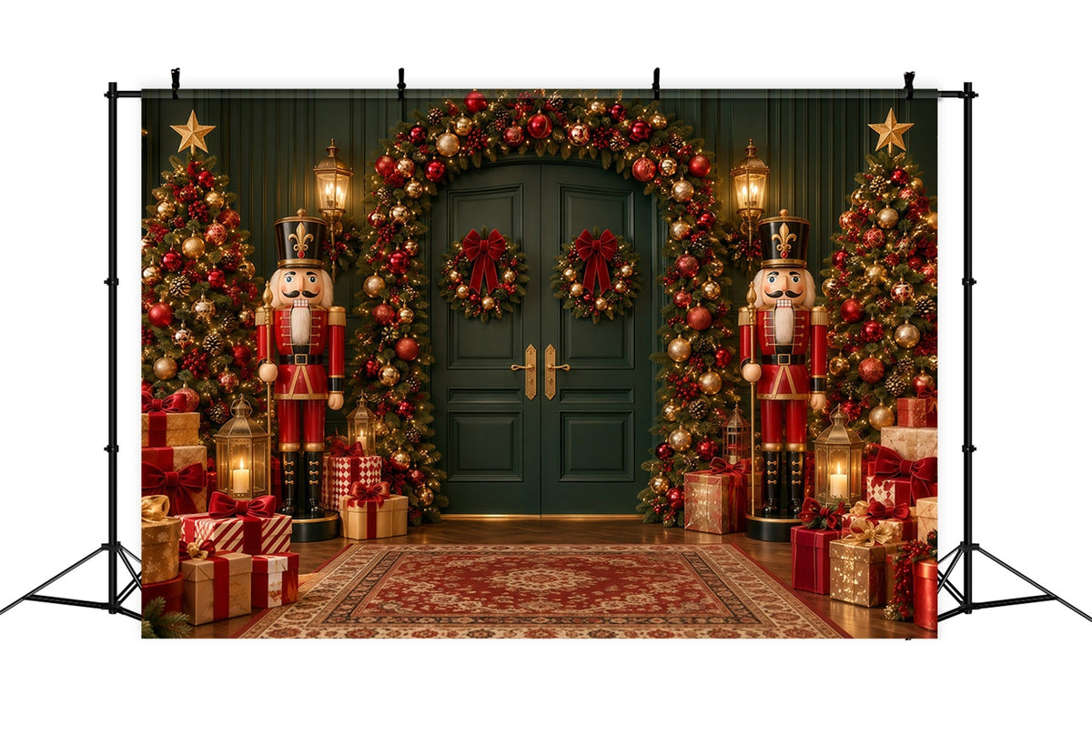 Christmas Backdrop Bow Wreath Emerald Doorway Nutcracker Ballet Backdrop UK GQ610-126