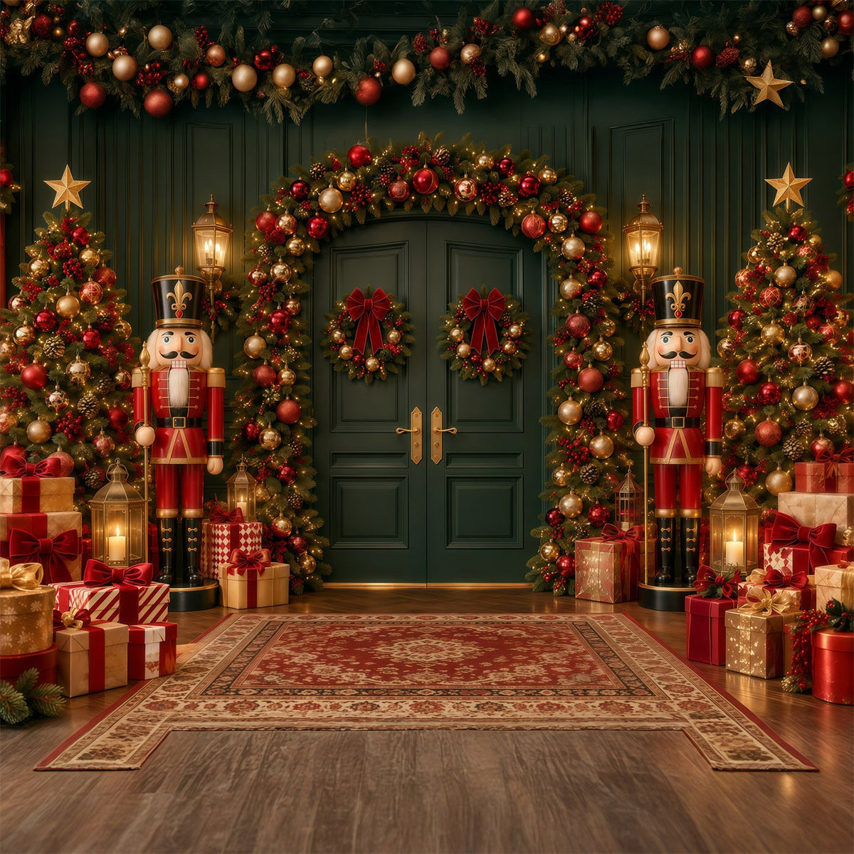 Christmas Backdrop Bow Wreath Emerald Doorway Nutcracker Ballet Backdrop UK GQ610-126